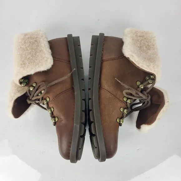 Born Blaine Shearling waterproof Ankle Boots Brown Leather Size 8 M