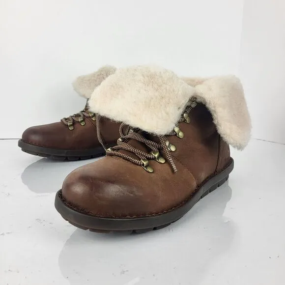 Born Blaine Shearling waterproof Ankle Boots Brown Leather Size 8 M