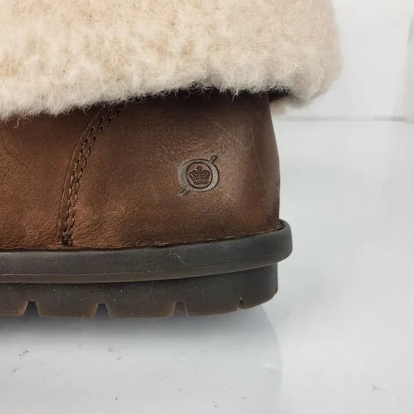 Born Blaine Shearling waterproof Ankle Boots Brown Leather Size 8 M