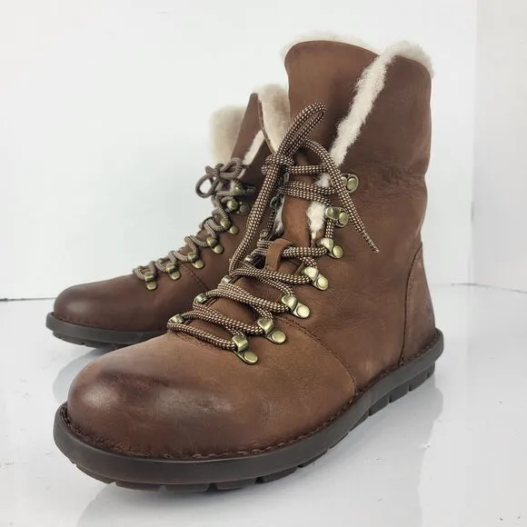 Born Blaine Shearling waterproof Ankle Boots Brown Leather Size 8 M
