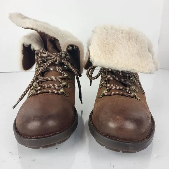 Born Blaine Shearling waterproof Ankle Boots Brown Leather Size 8 M