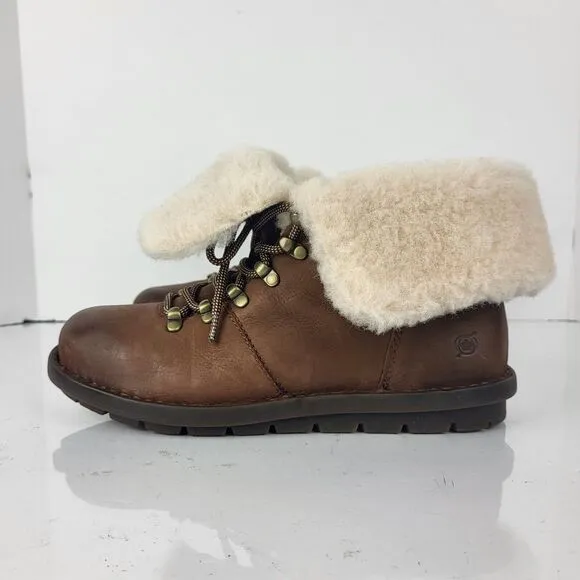 Born Blaine Shearling waterproof Ankle Boots Brown Leather Size 8 M