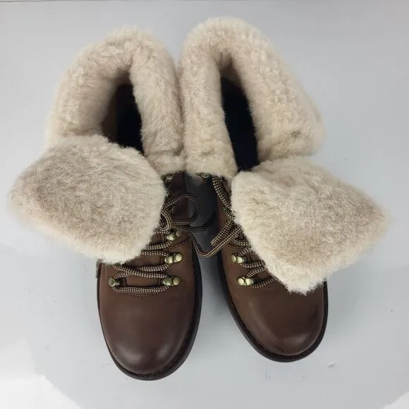 Born Blaine Shearling waterproof Ankle Boots Brown Leather Size 8 M