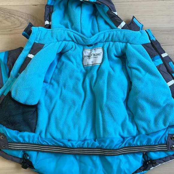 Boys 2 Piece Snowsuit Weatherproof Snow Jacket &amp; Pants Set Blue Stripe Size 4