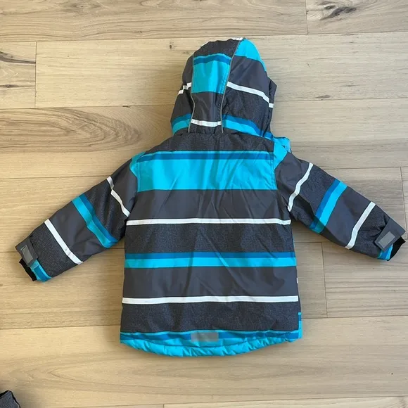 Boys 2 Piece Snowsuit Weatherproof Snow Jacket &amp; Pants Set Blue Stripe Size 4