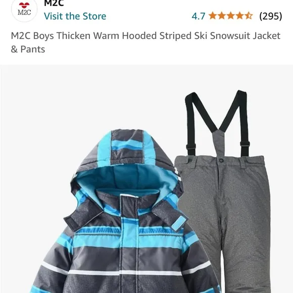 Boys 2 Piece Snowsuit Weatherproof Snow Jacket &amp; Pants Set Blue Stripe Size 4