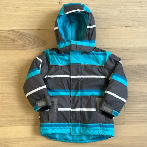 Boys 2 Piece Snowsuit Weatherproof Snow Jacket &amp; Pants Set Blue Stripe Size 4