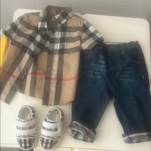 Burberry Kids Plaid Shirt and Denim Jeans Set