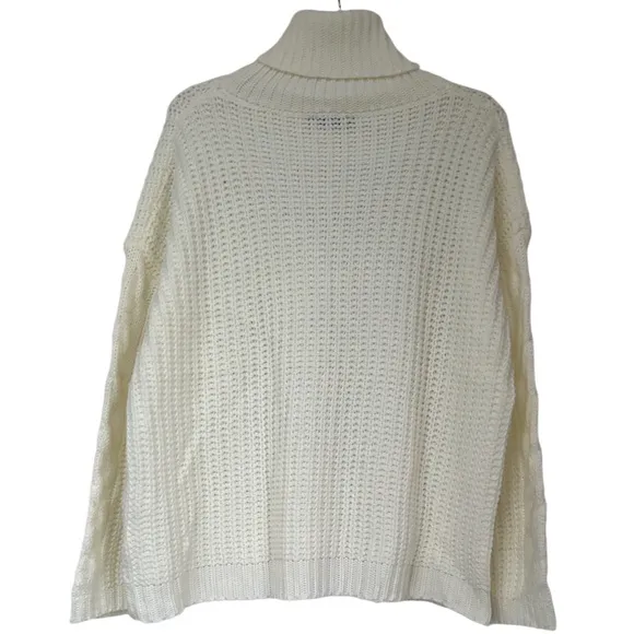 Cable Knit Turtleneck Sweater Soft Neutral Oversized Slouchy Ivory Size Medium