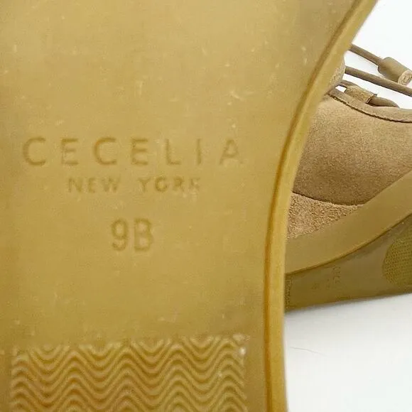 Cecelia New York Holly Wedge Bootie Chestnut Suede Fox Fur Lace Up Boot Size 9