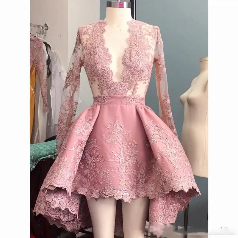 Charming Lace appliques High-Low Short Prom Dress, Pretty Lovely Long Prom Homecoming Dress, PD0387
