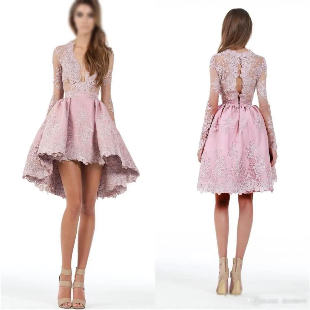 Charming Lace appliques High-Low Short Prom Dress, Pretty Lovely Long Prom Homecoming Dress, PD0387