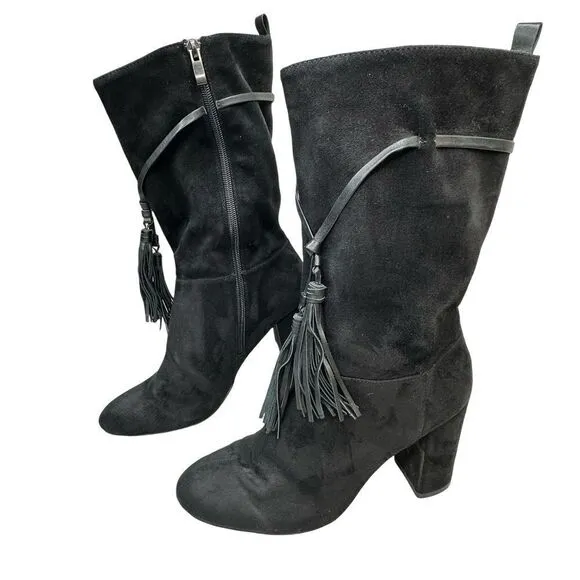 CHELSEA &amp; ZOE Black Mid High Heeled Boots Size 8