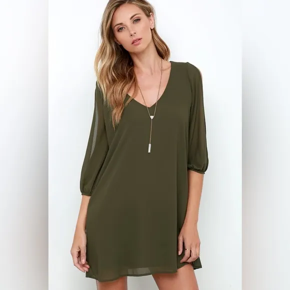 Chic Cold Shoulder Dress Yoins Shifting Dear Olive Green Long Sleeve Size Medium