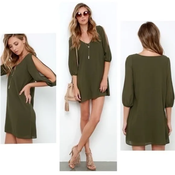 Chic Cold Shoulder Dress Yoins Shifting Dear Olive Green Long Sleeve Size Medium