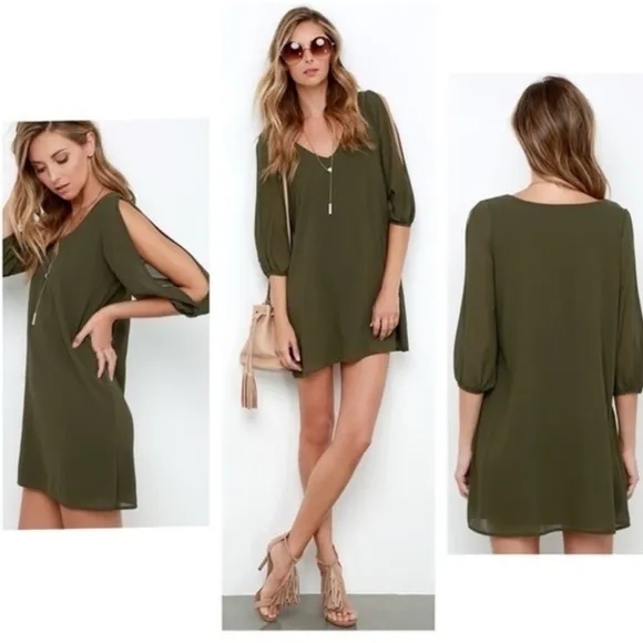 Chic Cold Shoulder Dress Yoins Shifting Dear Olive Green Long Sleeve Size Medium