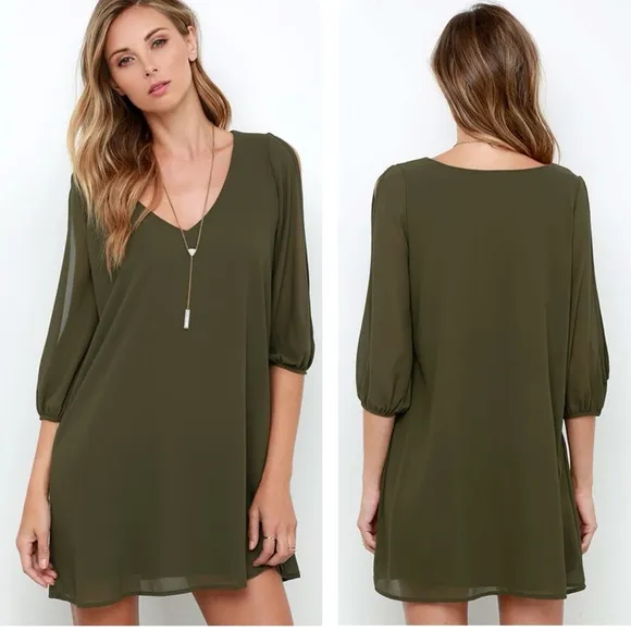 Chic Cold Shoulder Dress Yoins Shifting Dear Olive Green Long Sleeve Size Medium