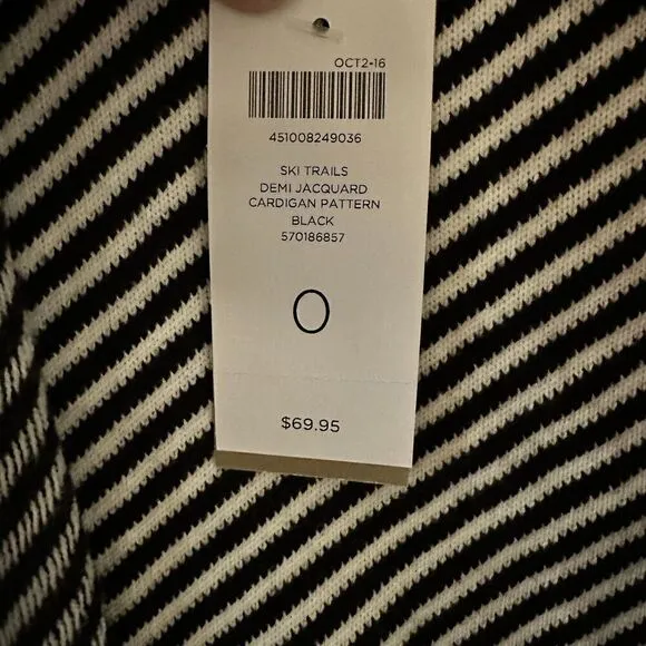Chicos Ski Trails Demi Jacquard Black White Open Cardigan Tassles Size 0 - XS