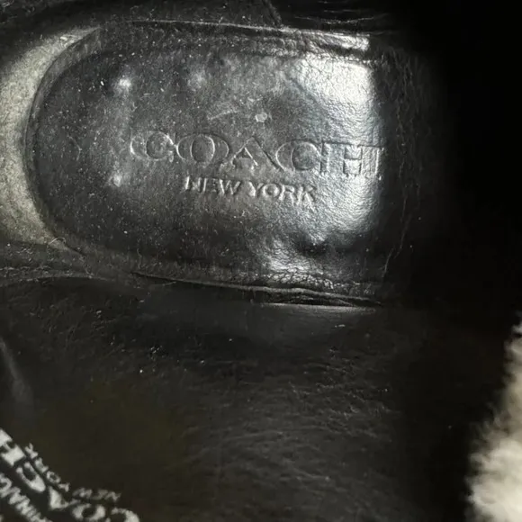 Coach Black Leather White Shearling Silver Hardware Zip Moto Biker Boot Size 7