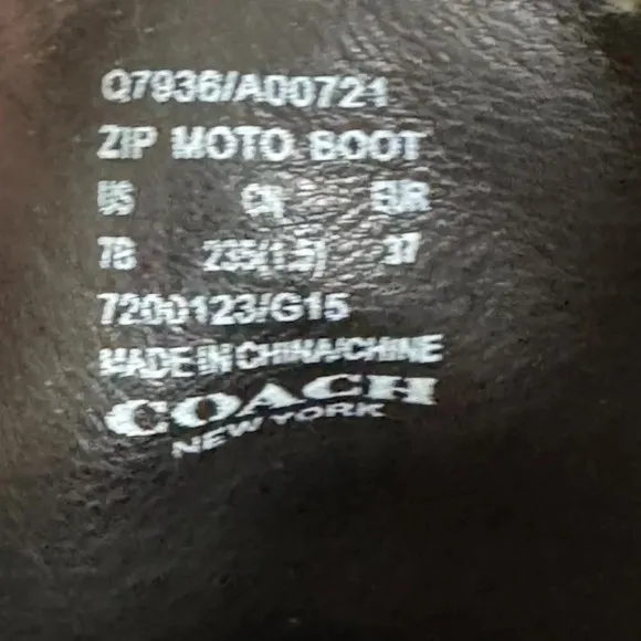 Coach Black Leather White Shearling Silver Hardware Zip Moto Biker Boot Size 7