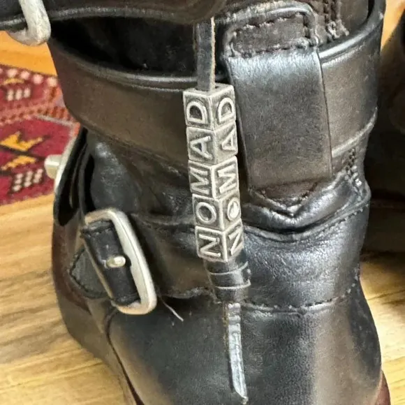 Coach Black Leather White Shearling Silver Hardware Zip Moto Biker Boot Size 7