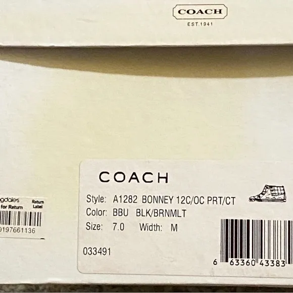 COACH BONNEY BLACK C LOGO CANVAS HIGH TOP SNEAKERS FOLD DOWN LEOPARD INSIDE