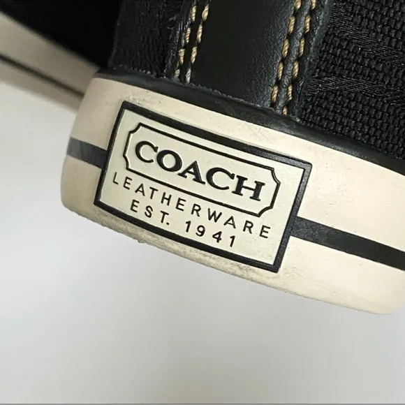 COACH BONNEY BLACK C LOGO CANVAS HIGH TOP SNEAKERS FOLD DOWN LEOPARD INSIDE