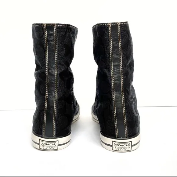 COACH BONNEY BLACK C LOGO CANVAS HIGH TOP SNEAKERS FOLD DOWN LEOPARD INSIDE