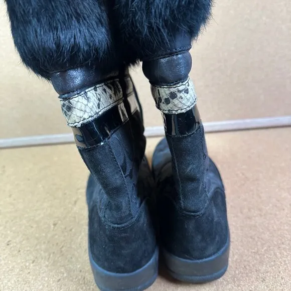Coach Lorna Monogram Fur Winter Boots Snakeskin Black Zipper Apres Ski Size 8.5