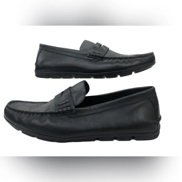Coach Mens Black Leather Round Toe Low Top Slip On Loafer Shoes Size 10.5