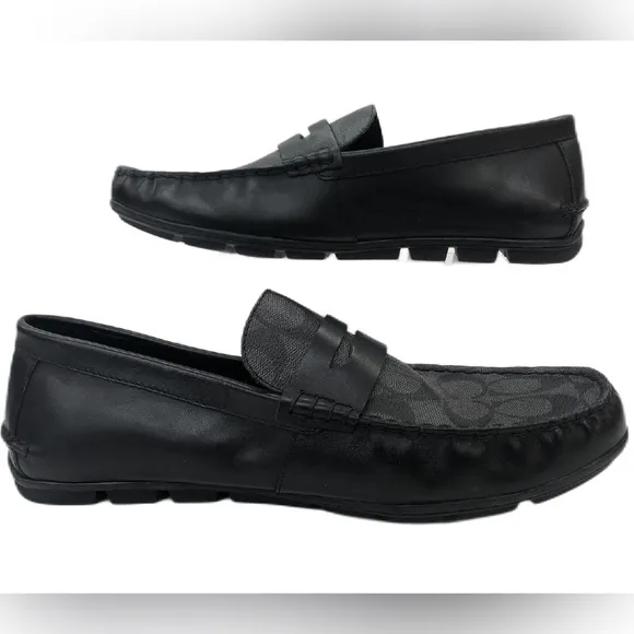 Coach Mens Black Leather Round Toe Low Top Slip On Loafer Shoes Size 10.5