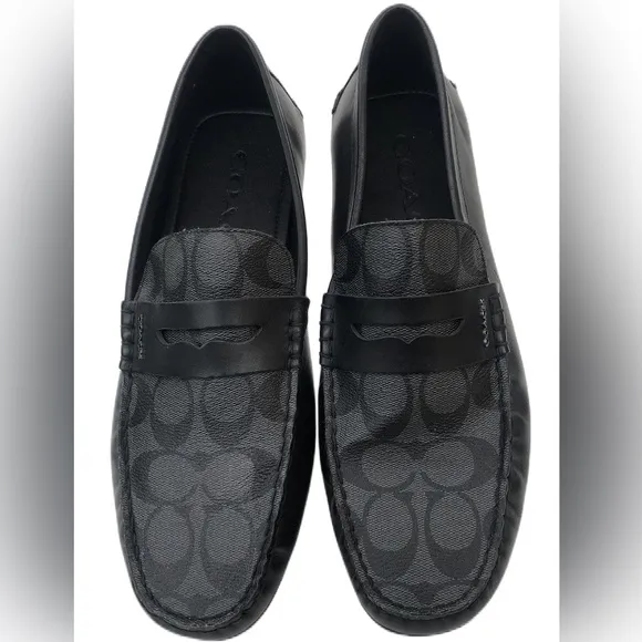 Coach Mens Black Leather Round Toe Low Top Slip On Loafer Shoes Size 10.5