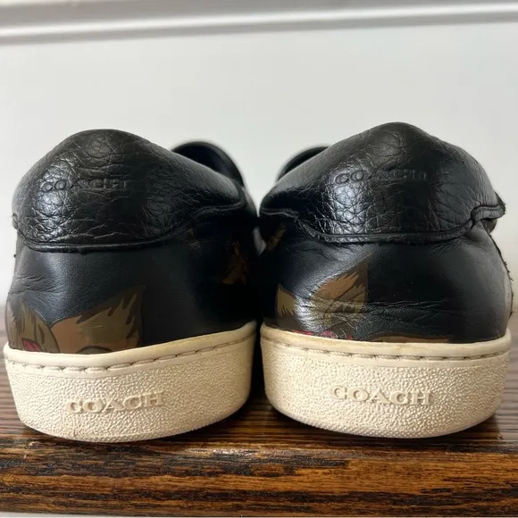 Coach Mens Signature Leather Slip On Size 12D Black Floral Sneaker Shoes Skate