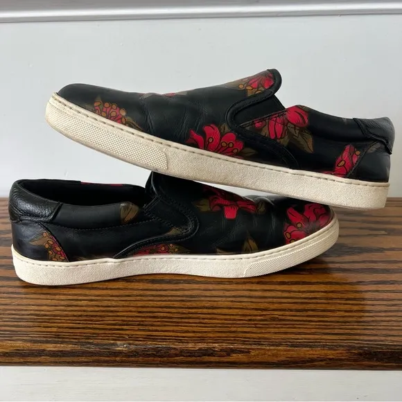 Coach Mens Signature Leather Slip On Size 12D Black Floral Sneaker Shoes Skate