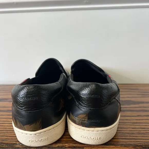 Coach Mens Signature Leather Slip On Size 12D Black Floral Sneaker Shoes Skate