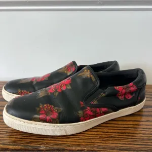 Coach Mens Signature Leather Slip On Size 12D Black Floral Sneaker Shoes Skate