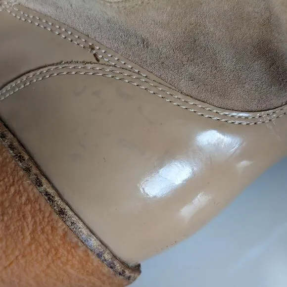 Cole Haan Nike Air Michelle Knit Boots Wedge Heel Cafe Au Lait Suede Cream Pink