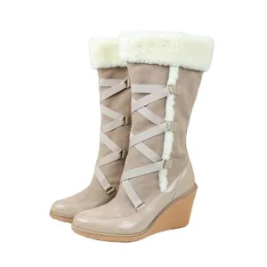 Cole Haan Nike Air Michelle Knit Boots Wedge Heel Cafe Au Lait Suede Cream Pink