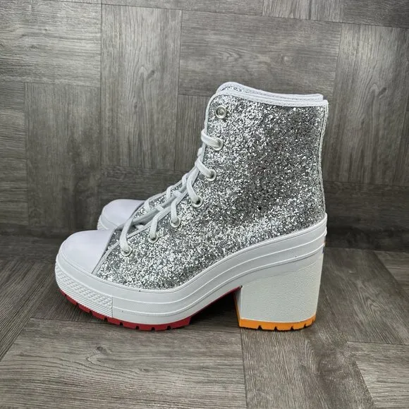 Converse 70 De Luxe Heel High Pride Proud Women's size 10 Silver Glitter Shoes