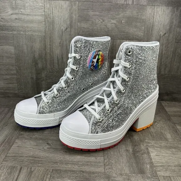 Converse 70 De Luxe Heel High Pride Proud Women's size 10 Silver Glitter Shoes