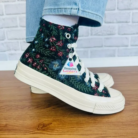 ⭐Converse Chuck 70 Floral Tapestry Hi Size 8.5 Womens Shoes Black Floral A11990C