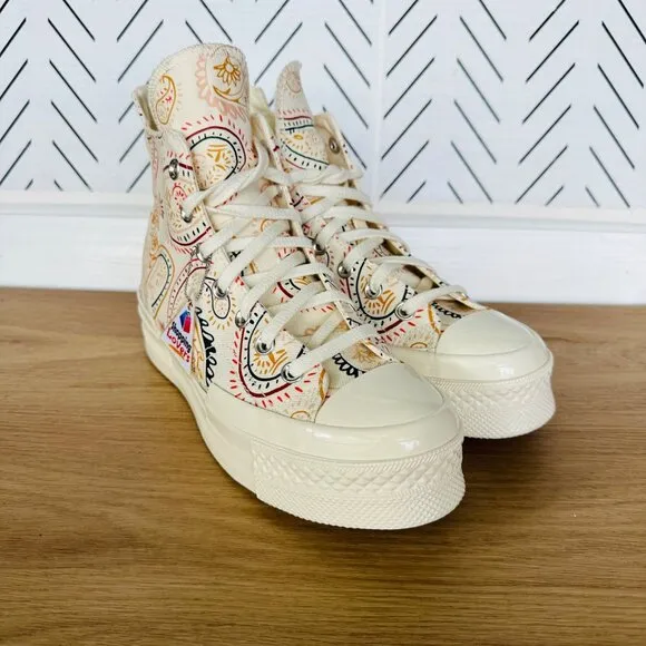 ⭐Converse Chuck 70 Plus Hi Sz 6 Mens Shoes Beige Floral Paisley Sneakers A08172C