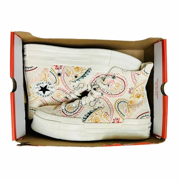 ⭐Converse Chuck 70 Plus Hi Sz 6 Mens Shoes Beige Floral Paisley Sneakers A08172C