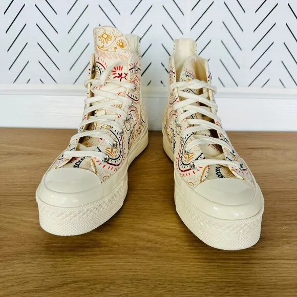 ⭐Converse Chuck 70 Plus Hi Sz 6 Mens Shoes Beige Floral Paisley Sneakers A08172C