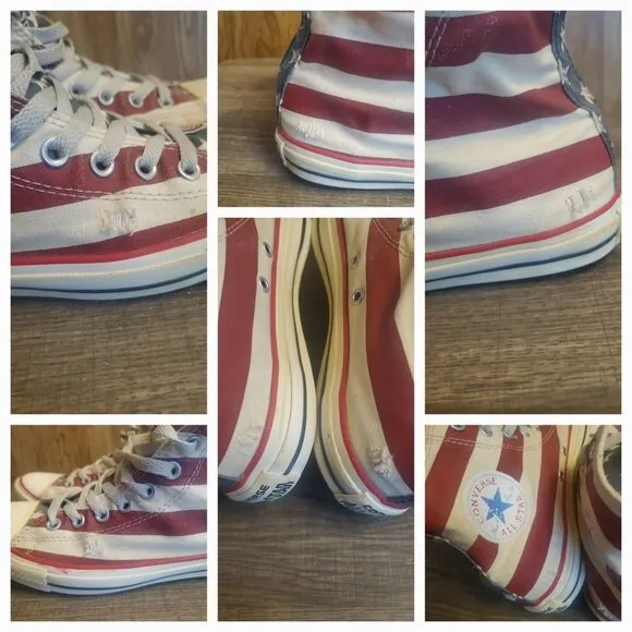 Converse Chuck Taylor High Top USA Flag Distressed Shoes Womens 9.5 Mens 7.5
