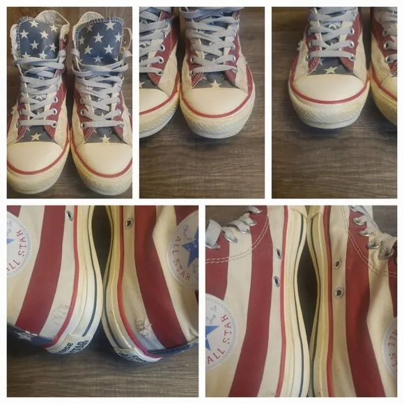 Converse Chuck Taylor High Top USA Flag Distressed Shoes Womens 9.5 Mens 7.5