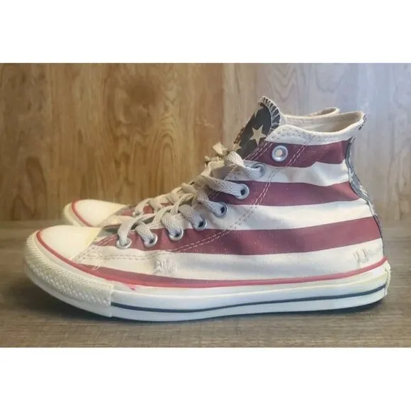 Converse Chuck Taylor High Top USA Flag Distressed Shoes Womens 9.5 Mens 7.5