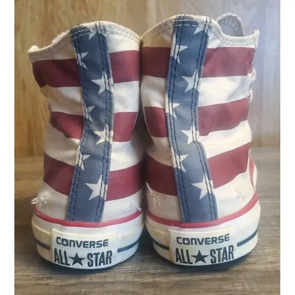 Converse Chuck Taylor High Top USA Flag Distressed Shoes Womens 9.5 Mens 7.5
