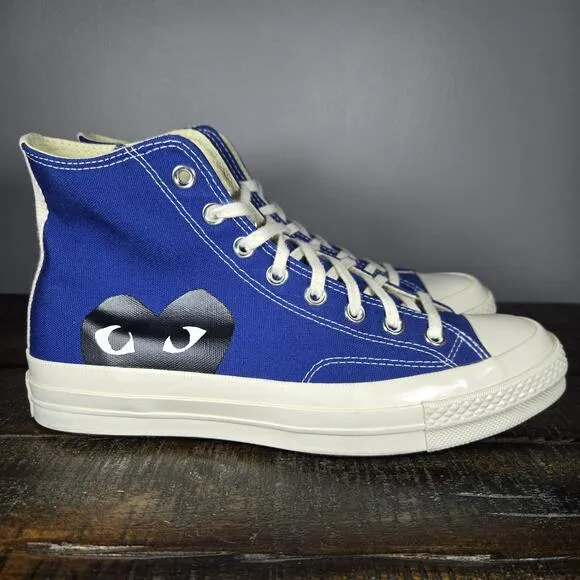 Converse Comme De Garcons Play Mens Size 8.5 High Top Shoes 171846C Blue White