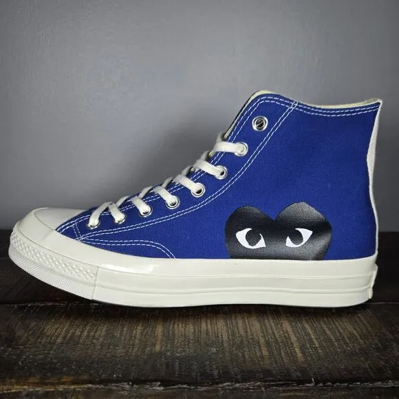 Converse Comme De Garcons Play Mens Size 8.5 High Top Shoes 171846C Blue White
